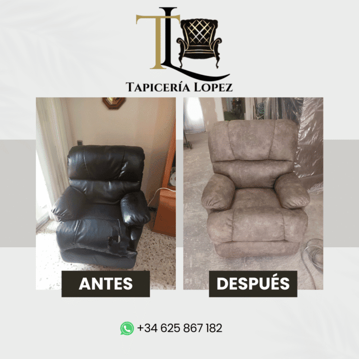 Antes y después de tapizar un sillón en Barcelona